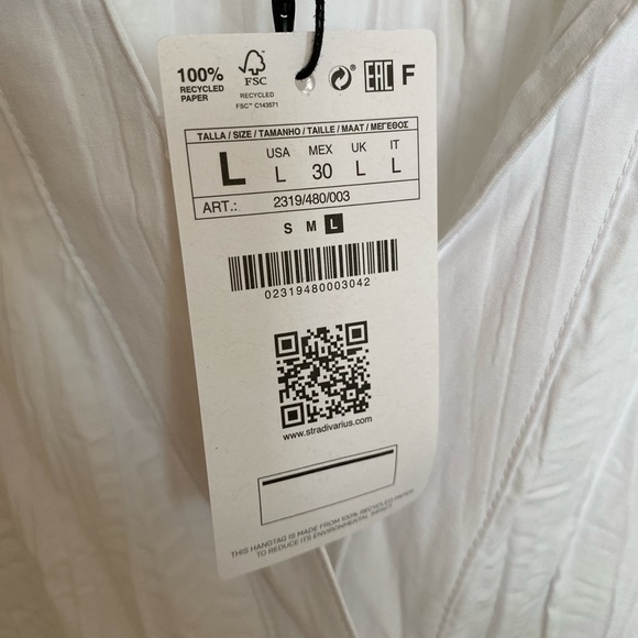 Stradivarius White Poplin Button Front Tier Collared Midi Dress - Picture 5 of 7